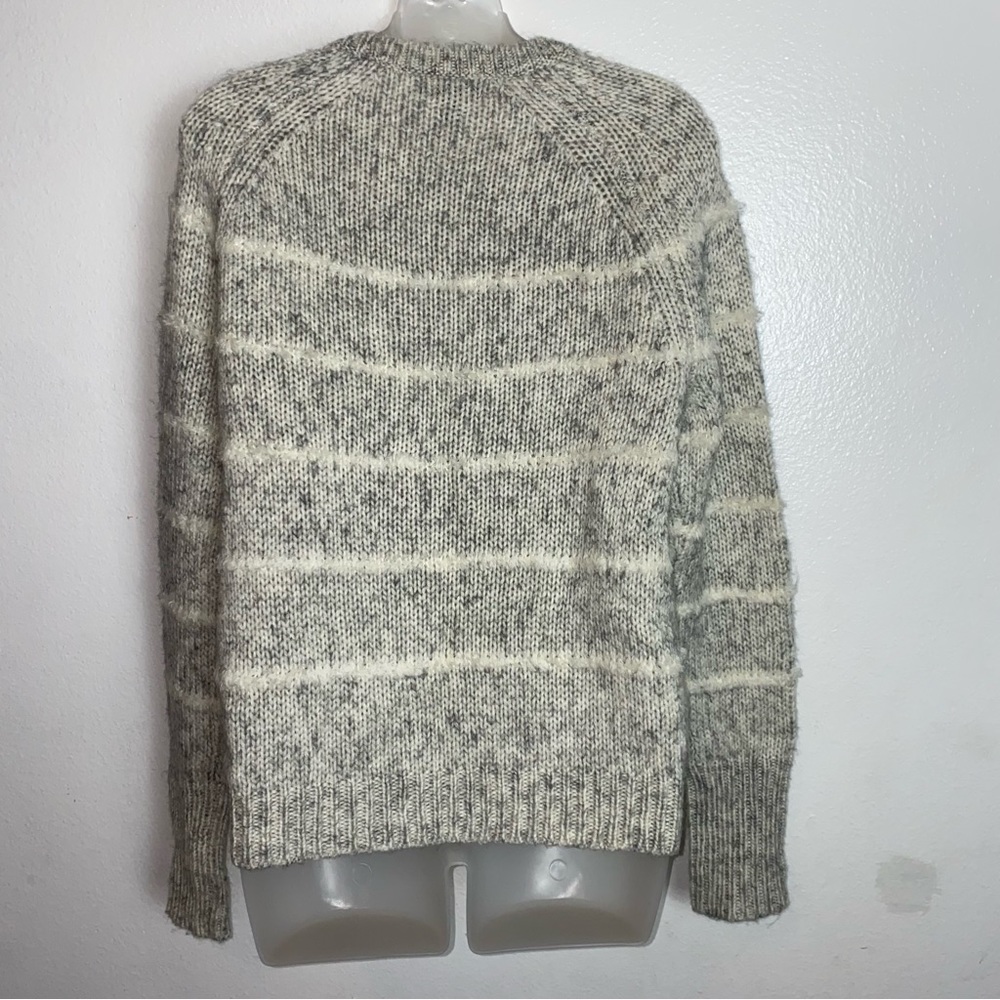 J Crew Wool Mohair Blend Grey And White Striped Sweater Size Medium - Picture 2 of 6
